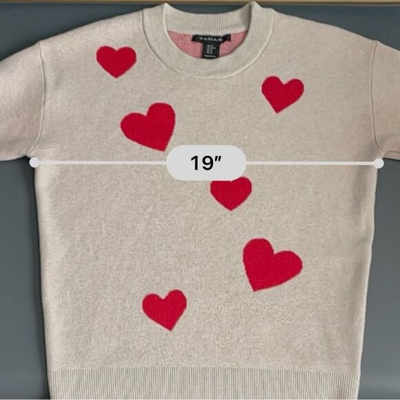 Tahari Love Hearts Crew Neck Sweater Tan Red Size XS - Picture 5 of 9